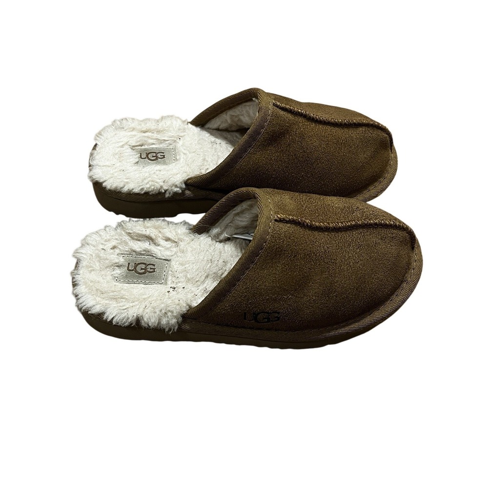 UGG‎ Keegan Kids Scuff Suede Slide Slippers Chestnut Brown Sheepskin Lining 13